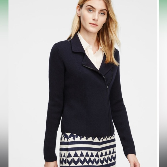 Ann Taylor Jackets & Blazers - Ann Taylor Moto zip up wool blend sweater jacket XL navy brand new with tags